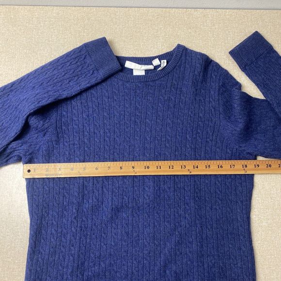 LOGG H&M Large Merino Blend cable knit Navy sweater Long sleeve Crew Neck - Picture 6 of 9